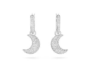 9009656661574 - Paar Creolen SWAROVSKI LUNA HALBMOND 5666157 Ohrringe Gr Metall silberfarben (metallfarben kristallweiß kristallweiß) Damen Creolen mit Kristall - Einhänger abnehmbar