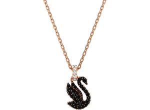 9009656780466 - Kette mit Anhänger SWAROVSKI Iconic Swan Schwan Klein 5678046 Halsketten Gr Metall Länge 49 cm schwarz (roségoldfarben kristallweiß schwarz) Damen Ketten mit Anhänger Emaille - Kristall