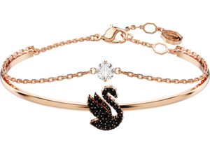 9009656780480 - Armreif SWAROVSKI Iconic Swan Schwan 5678048 Armbänder Gr M Metall schwarz (roségoldfarben kristallweiß schwarz schwarz) Damen Armreifen mit Kristall und Emaille