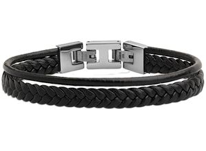 9010050013142 - Herren Armband Edelstahl mit Leder schwarz