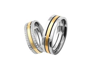 9010050080618 - Partnerring & FRIENDS X5020 X5021 Fingerringe Gr 56 mit Zirkonia Edelstahl 675 mm goldfarben (edelstahlfarben gelbgoldfarben kristallweiß) Freundschaftsringe wahlweise mit oder ohne Zirkonia