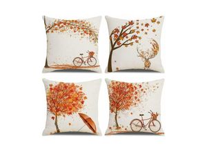 9010050201310 - Cyslmuk - 4er-Set 45 x 45 cm orangefarbenes Herbst-Ahornblatt dekorativer Kissenbezug aus Baumwolle und Baumwollsofa für Couch Bett