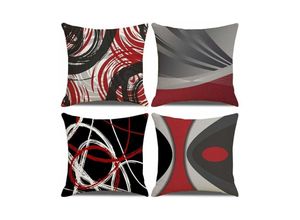 9010050202478 - Cyslmuk - Set mit 4 Kissenbezügen 45 x 45 cm rot-schwarzes geometrisches Muster dekorativer Sofakissenbezug aus Baumwolle und Leinen für Couch 9010050202478 - Cyslmuk - Set mit 4 Kissenbezügen 45 x 45 cm rot-schwarzes geometrisches Muster dekorativer Sofakissenbezug aus Baumwolle und Leinen für Couch