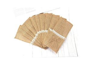 9010050202638 - Set mit 20 Besteckhaltern Beuteln Jute-Zähnen Geschirrbeuteln Jute-Gabeln Vintage-Dekoration Tisch-Hochzeitszubehör Party Weihnachten Taufe