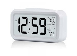 9010050205608 - Cyslmuk - 1 Stück weißer digitaler Wecker Morgenwecker leiser batteriebetriebener digitaler Wecker für Kinder und Erwachsene großes LED-Display