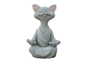 9010050209811 - Cyslmuk - 1 Stück (grau) 125 cm Meditationsstatue Katzenstatue Zen Yoga Dekoration Figur Harz Meditation Yoga Dekor Feng Shui Ornament Skulptur