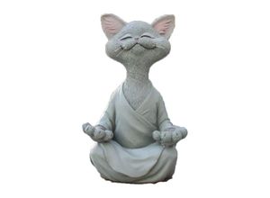 9010050209828 - Cyslmuk - 1 Stück (grau) 18 cm Meditationsstatue Katzenstatue Zen Yoga Dekoration Figur Harz Meditation Yoga Dekor Feng Shui Ornament Skulptur