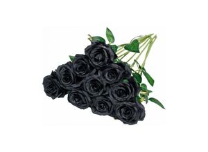 9010050210626 - 10 Stück (schwarz) künstliche Seidenrosen mit einem Stiel realistische gefälschte Rosen für Hochzeitsstrauß Blumenarrangements Dekoration