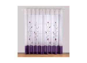 9010050210763 - Cyslmuk - 2er-Set 140 cm x 245 cm lila Ösenvorhänge transparent Blumenstickerei für Schlafzimmer Küche Wohnzimmer