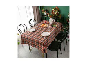 9010050212484 - Cyslmuk - 100 x 140 cm Baumwolle und Leinen – Retro-Karomuster – Curry – waschbare Tischdecke – dekorativer Couchtisch – staubdicht – für Garten