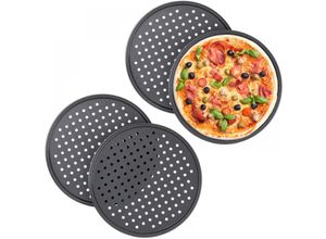 9010050217168 - Cyslmuk - Pizzateller 4er-Set rund gelocht antihaftbeschichtet Flammkuchen Stahl Form ∅ 315 cm anthrazit