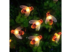 9010050234424 - Cyslmuk - 30 led] Solar-Gartenlichter bienenförmige Lichterkette 65 m 8 Modi Gartenlichter für Weihnachten (warmweiß)