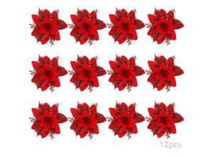 9010050237463 - Cyslmuk - Weihnachtsblumen 12 Glitzer-Weihnachtsblumen hohle Glitzer-Weihnachtsblume Weihnachtsstern Weihnachtsbaum künstliche Blumen Dekor