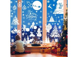 9010050237586 - Cyslmuk - Weihnachtsstatischer Fensteraufkleber Fensterglasaufkleber weiße Schneeflocke Elch Weihnachtsmann-Baumaufkleber