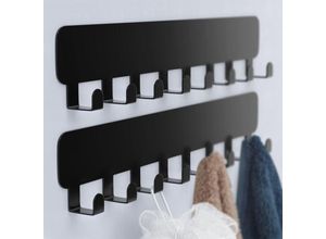 9010050240197 - 2 Stück) Selbstklebender Wandhaken mit 8 Haken hinter der Badezimmertür stanzfreier Badezimmer-Handtuchhaken aus Metall für den Waschtisch im