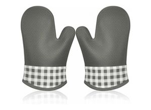 9010050245307 - Silikon-isolierte Ofenhandschuhe Ofenhandschuhe Topfhandschuhe dicke isolierte Kochhandschuhe für Grillen professionelle Handschuhe 1 Paar (grau)