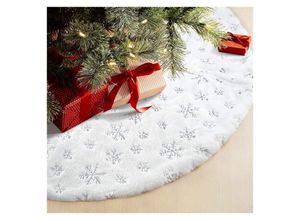 9010050249411 - Weihnachtsbaum-Rock Kunstfell-Teppich mit Schneeflocken-Stickerei Glitzer silberfarbener Weihnachtsbaumschmuck 78 cm