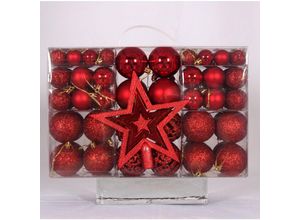 9010050249466 - Cyslmuk - 101er-Pack robuster Christbaumschmuck aus Kunststoff Weihnachtsdekoration für drinnen und draußen Rot