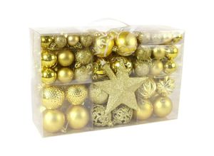 9010050249473 - Cyslmuk - 101er-Pack robuster Christbaumschmuck aus Kunststoff Weihnachtsdekoration für drinnen und draußen Gold