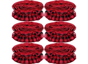 9010050250752 - Cyslmuk - Weihnachtsbaumband-Girlande Büffelkaro-Weihnachtsschmuck 9 Fuß x 6 Rollen rote und schwarze Büffelkaro-Stoff-Baumbandgirlande