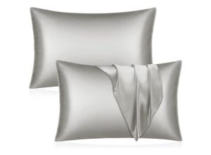 9010050256198 - Cyslmuk - Set mit 2 Satin-Kissenbezügen – grauer Kissenbezug für Haar und Haut Standardgröße mit Hotelverschluss 508 x 762 cm