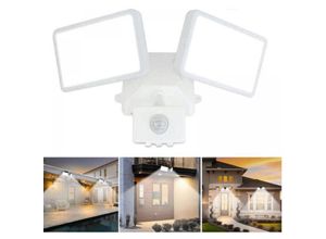 9010050273386 - Cyslmuk - LED-Flutlicht mit einstellbarem Bewegungssensor LED-Außenflutlicht mit Doppelkopf wasserdicht IP65 Tageslichtweiß für Park Garage und