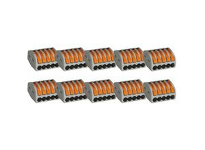 9010582008678 - Vasalat - wago 222 Klemmen 5 polig 008 bis 4mm² Kabelklemmen mit Hebel Kunststoff grau-orange 10-Stück