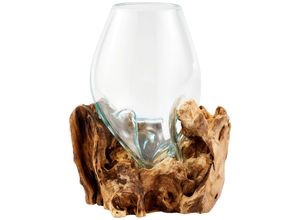 9010585459835 - Vase  Braun Klar Transparent  Holz Glas  Recyclingholz  Hartholz  30 cm  Handmade in Indonesia  nur für Seiden- und Kunstblumen