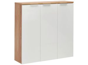 9010585516217 - Schuhschrank  Eiche Weiß Hochglanz  Holzwerkstoff  10 Fächer  120x115x34 cm  Garderobe Schuhaufbewahrung Schuhschränke