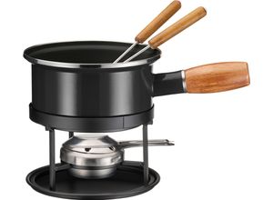 9010933023527 - Fonduetopf MÄSER aus schwarzer Emaille schwarz Töpfe inkl einem Rechaud 2 Fonduegabeln und einem Brenner