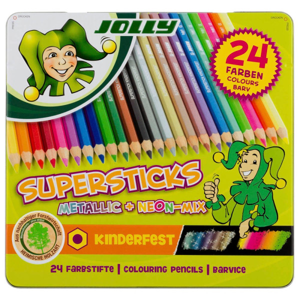 9014400098766 - Buntstifte Supersticks Classic 24-farbig sortiert neon metallic 8 x 175mm Metalletui 24 Stück