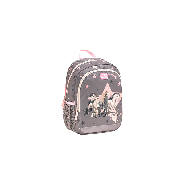 9014400318703 - Kindergartenrucksack Kiddy Plus Star Horses Kunstfaser graurosa 9014400318703 BELMIL