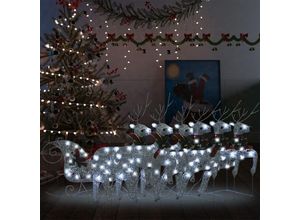 9014955574609 - Rentier mit Schlitten Weihnachtsdekoration，Weihnachtshirsch Beleuchtet，Weihnachtsbeleuchtung für Außen und Innen 140 LEDs Silbern CIW82138MaisonChic