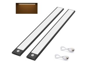 9017988974101 - 2 Stück Schranklampe 73 LEDs 40 cm kabellos wiederaufladbar über usb magnetisch Bewegungssensor 3 Beleuchtungsmodi tragbar Schrankleuchte