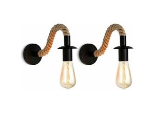 9019936824766 - Minkurow - Vintage Hanfseil Wandlampe Industrielle Wandleuchte Idee E27 Leuchte 110 220v 2St
