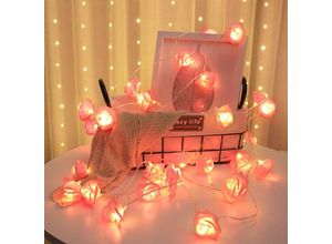 9019936943306 - Minkurow - Rose Flower led Lichterketten 20 LEDs Batteriebetriebene Rose Dekorative Lichter für Geburtstagsfeier Hochzeit Festival (Rosa)