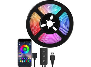 9020000040074 - Jusch - 5050 RGB-LED-Streifen 2 Meter Musiksynchronisation Bluetooth-App 16 Millionen Farben einstellbare Helligkeit 3-Tasten-Steuerung IP65