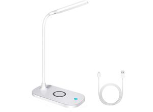 9020000040142 - Jusch - Schreibtischlampe 10 w 3 Modi Qi kabelloses Ladegerät Touch-Steuerung verstellbarer Arm usb weiß