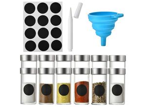 9020000041538 - Jusch - 12er-Pack Gewürzdosen aus Glas mit Etiketten Trichter Reinigungsbürste Marker 45 x 95 cm mehrfarbig