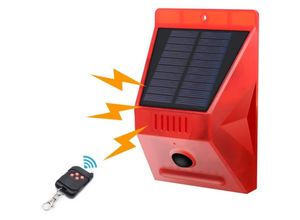 9020162515359 - LYCXAMES Solar-Blitzlicht mit Bewegungssensor IP65 wasserdichter LED-Solar-Alarmmelder mit Fernbedienung 129 dB Schallsicherheit wasserdichte