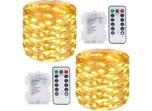 9020162601069 - Lycxames - 2er-Pack] Mini-LED-Außenleuchten 10 m wasserdicht Akku 100 LED-Leuchten mit Fernbedienung Innen- und Außendekoration für Weihnachten