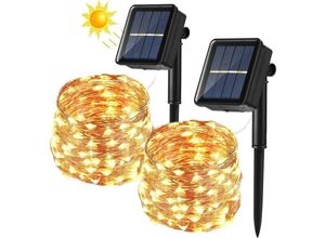 9020162604060 - Lycxames - 2 Stück] Solar-Lichterkette für den Außenbereich 12 m 100 LEDs Kupferdraht-Lichterkette wasserdicht warmweiß Solar-Lichterkette für