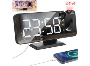 9022090395874 - Réveil lumineux Projecteur avec Horloge Numérique avec Double Alarme et Écran Miroir led 7 boutons Avec mode snooze 4 Niveaux de Luminosité
