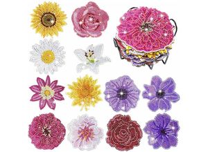 9024309003600 - 12 pc Diamond Painting Art Untersetzer mit HalterFlowers Blume diy Diamond Painting Untersetzer ErwachseneUntersetzer zum Basteln für Anfänger