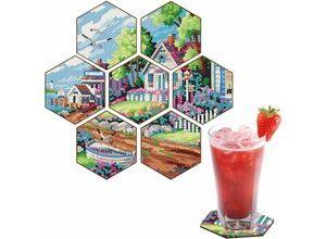 9024309003730 - Eting - Diamond Painting untersetzer untersetzer gläser 7 Stück Diamant-Malerei-Untersetzer mit Halter Home Decor Bar mit Diamond Painting Kits