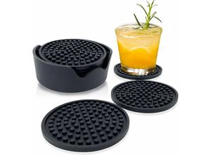 9024309003761 - Silikon Untersetzer Untersetzer gläser 100% Silikon Anti-Rutsch Untersetzer Anti-Überlauf-Design für Getränke Bar Kaffee(6er Set Schwarz)