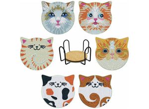 9024309003945 - 6 Stück Diamant Malerei Untersetzer mit Halter für Getränke Süße Katze Diamond Painting Coasters with Cork Backing Diamant Malerei Kinder für