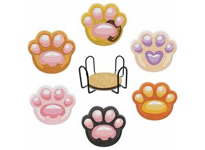 9024309003952 - 6 Stück Diamant Malerei Untersetzer mit Halter für Getränke Süße Cat Paw Diamond Painting Coasters with Cork Backing Diamant Malerei Kinder für