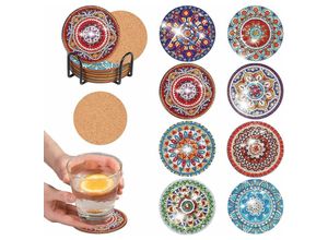 9024309003983 - Diamond Painting Untersetzer Diamontpating Mandala diy 5D Diamant Malerei Maluntersetzer Boho Glasuntersetzern mit Untersetzer Halter Kork Coasters