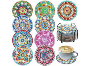 9024309003990 - 9 Stück Diamant Kunst Untersetzer-DIY Mandala Diamant Malerei Runde Tasse Untersetzer Kits Zubehör mit Halter für Anfänger Kinder & Erwachsene